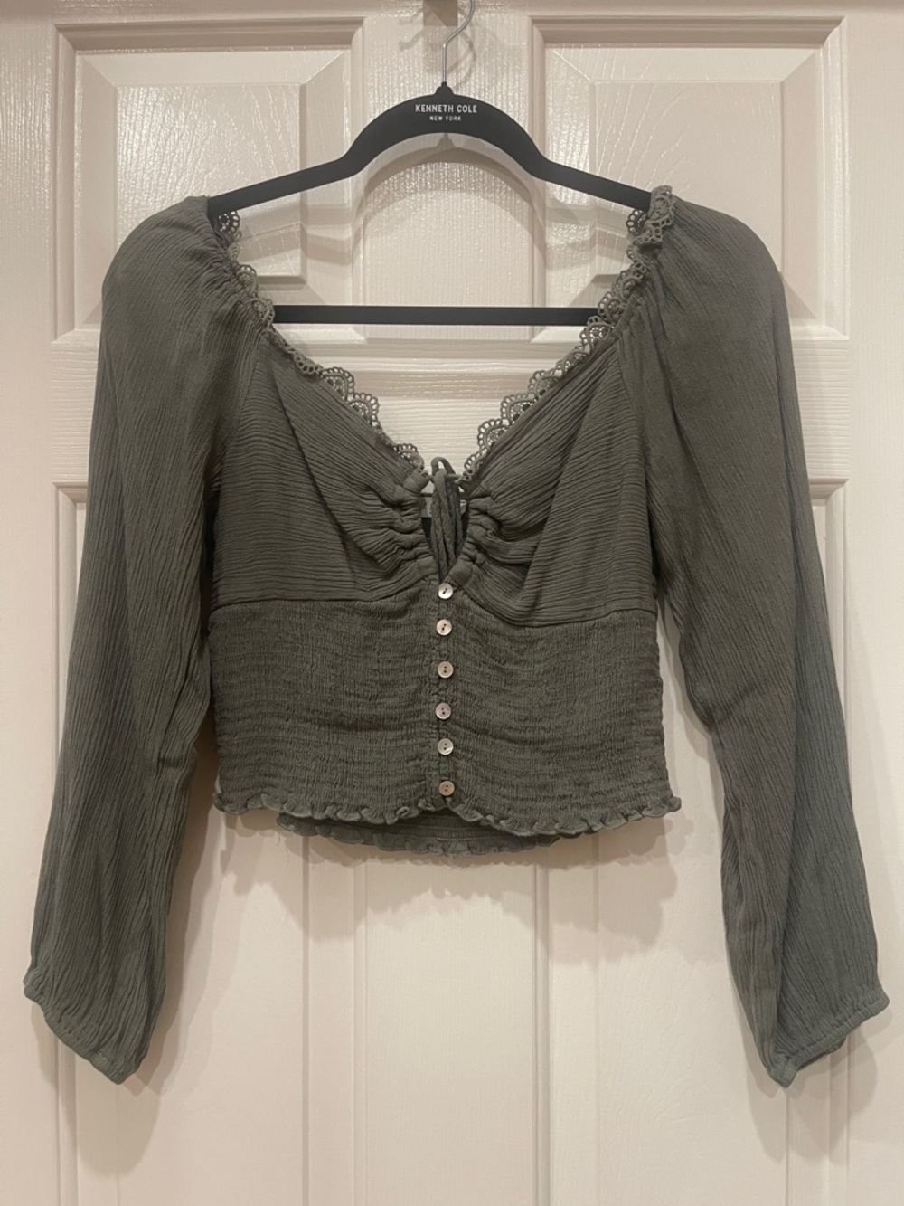 Olive Green Lace-Trim Top - S:L